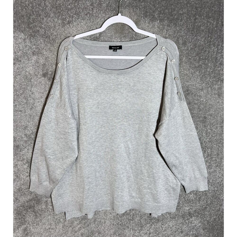 Verve Ami Knit Top Womens Size 2X Gray Scoop‎ Neck Drop Shoulder Tunic